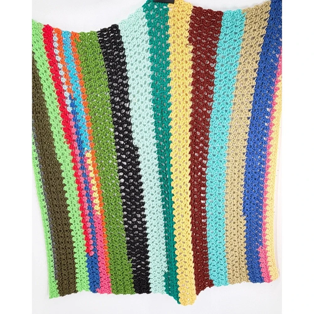 Handmade Crochet Throw Blanket Boho Striped Afghan Colorful 50x41 Lap Blanket